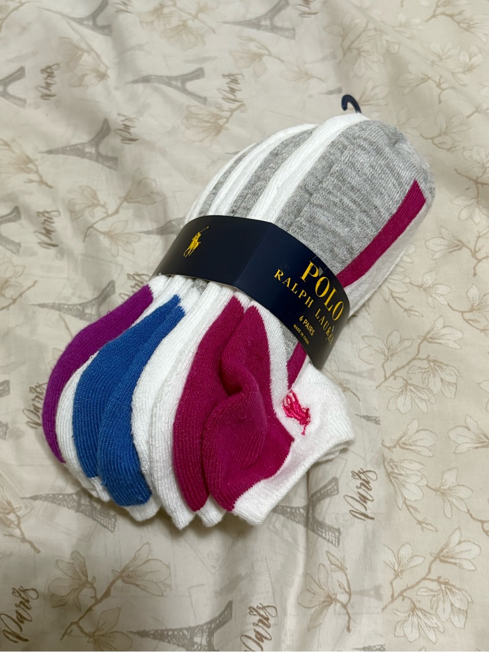 Polo by Ralph Lauren Men’s 6-Pack Low-Cut Socks - White, Gray, Blue, Magenta